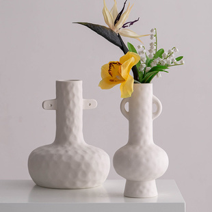 ins北欧陶瓷花瓶干花鲜花插花器北欧简约现代居家装 饰品白色摆件