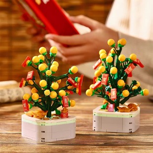 桔树盆栽积木小颗粒拼装国潮新年礼物桌面摆件大吉大利礼物女孩