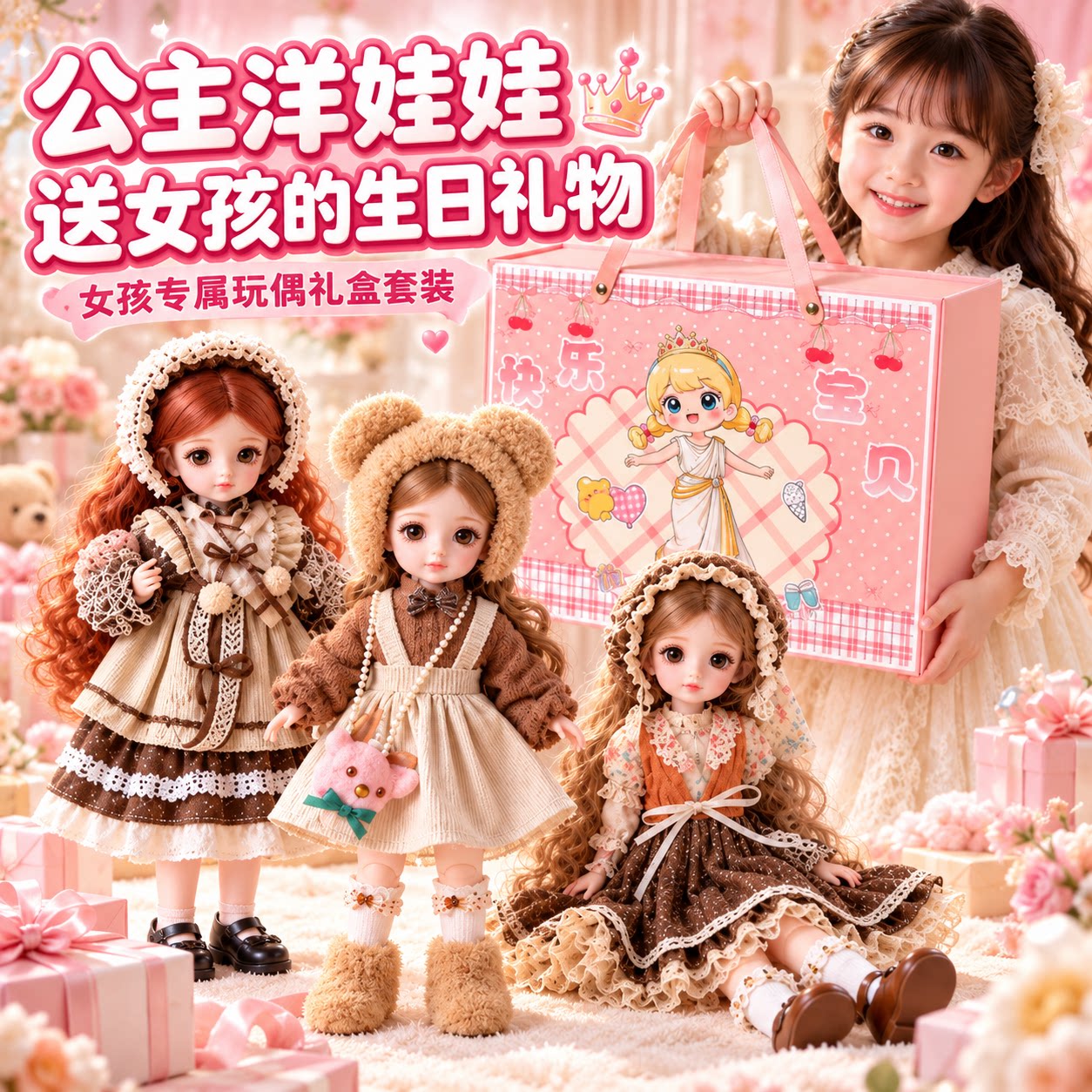 女孩生日礼物芭娃娃套装大礼盒