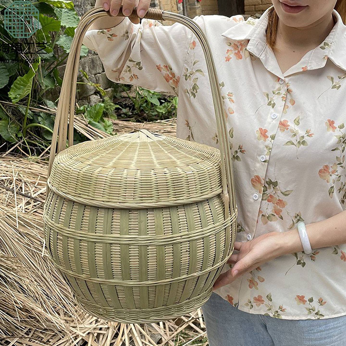 竹编制品大提篮双层提篮大容