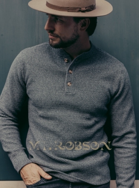 MT.Robson重磅圆领亨利领长袖T恤套头衫保暖美式复古男女加厚针织