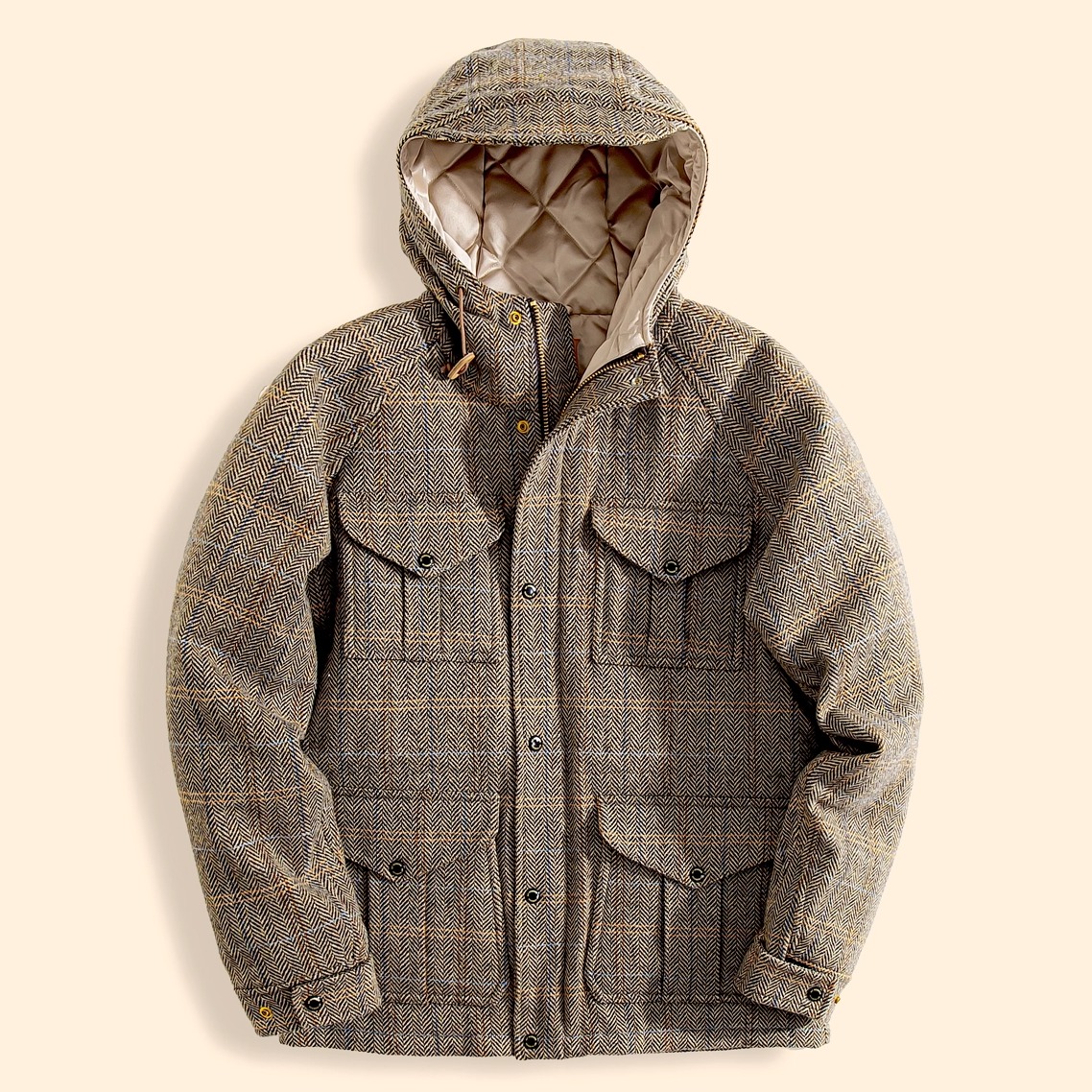 MT.Robson羊毛粗花呢羽绒服 重磅白鸭绒美式复古连帽户外夹克猎装