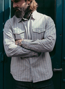 MT.Robson【复古机织 9.8盎司】靛蓝重磅提花长袖男士工装衬衫