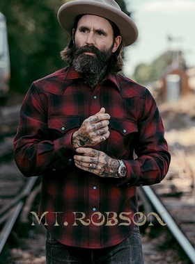 MT.Robson超重磅抓绒429g 美式复古阿美咔叽西部长袖格子工装衬衫