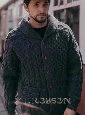 MT.Robson重磅羊毛开衫扭绳阿兰青果领外套夹克毛衣美式复古厚款