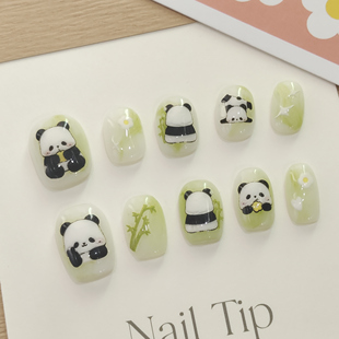 Guo穿戴甲竹下小熊纯手工夏日显白多巴胺可爱风格可拆卸美甲短款