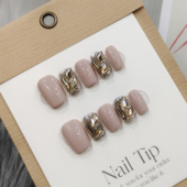 Guo穿戴甲夏日奶咖显白纯手工成品温柔高级感气质可拆卸短款 美甲