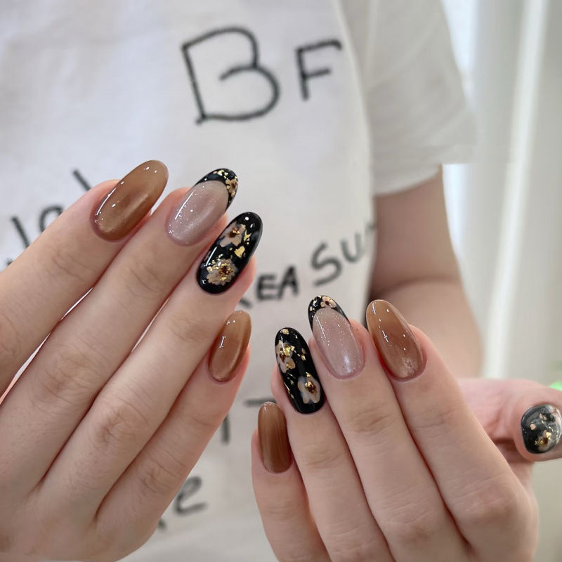 暗夜繁花暖棕猫眼贴片