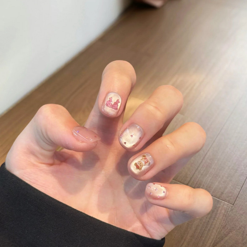 【粉桃小熊】小众软萌爱心波点小熊美甲甜妹蝴蝶结质感手工穿戴甲,彩妆/香水/美妆工具,穿戴甲/甲片,淘宝优惠券,粉丝福利购,淘宝优惠卷