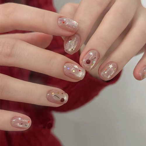 星闪樱桃粉糯美甲3326