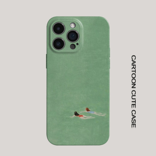 适用于iPhone17Promax保护套游泳创意绿色16promax手机壳15pro个性14plus女生12磨砂16plus苹果12pro学生vivo