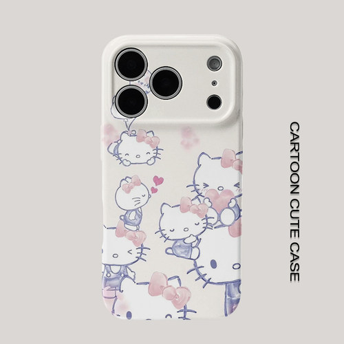 适用于iPhone18proins 温柔水彩凯蒂猫手机壳奶油白满屏 Kitty 华为mate80promax苹果17/15/13磨砂软壳16pro
