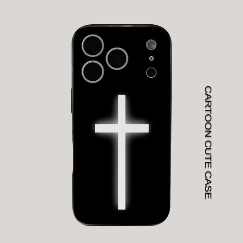 适用于iPhone17pro手机壳菲林壳纯黑底柔光发光白十字架保护套华为mate80promax苹果15/16/13磨砂软壳小米17
