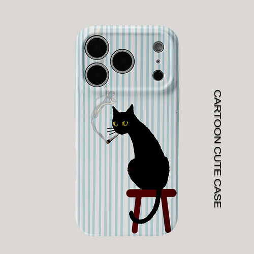 适用于iPhone17手机壳菲林壳耍帅抽烟黑猫保护套个性创意适用华为mate80promax苹果15/16/13磨砂软壳女生小米