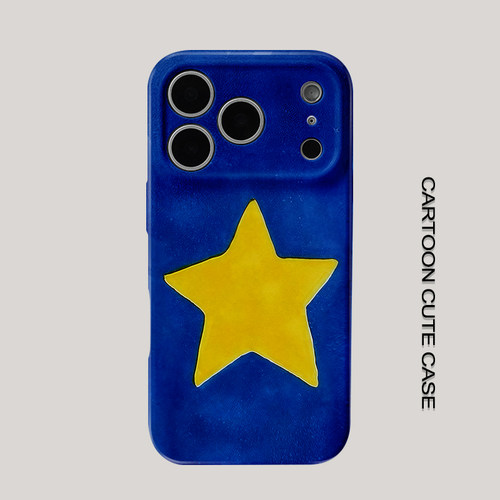 适用于iPhone17pro手机壳菲林壳克莱因蓝底手绘大黄五角星保护套华为mate80promax苹果15/16/13磨砂软壳小米9