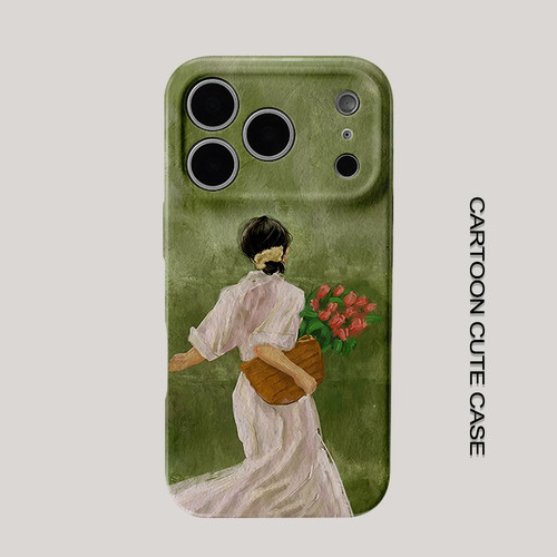 适用于iPhone17手机壳菲林壳油画送花女孩保护套个性创意适用华为mate80promax苹果15/16/13磨砂软壳女生小米