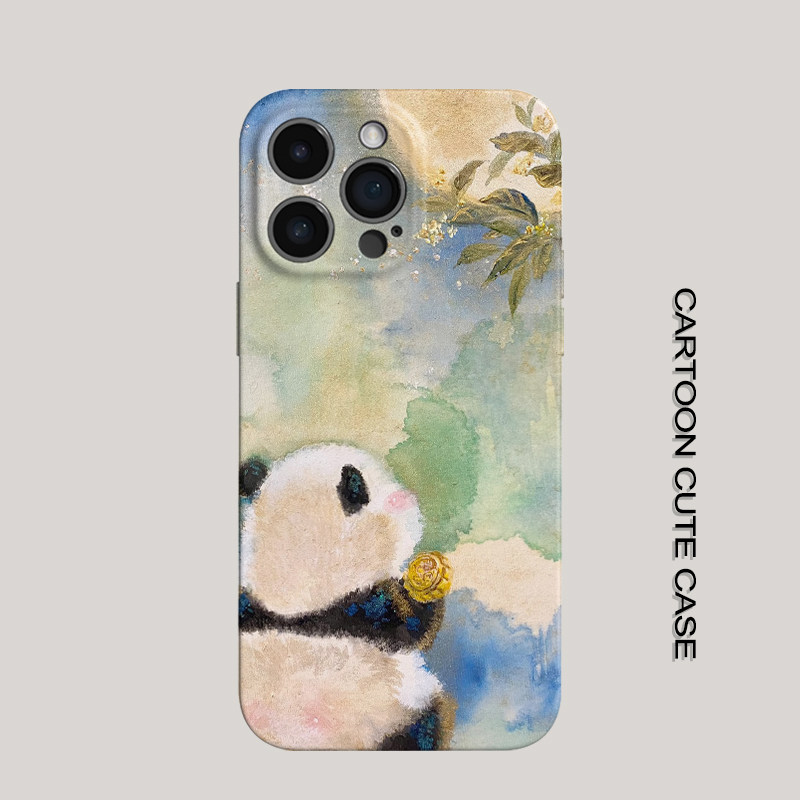 适用于iPhone17Promax保护套油画熊猫16promax手机壳15pro个性14plus男生12磨砂11高级16plus苹果13pro小米17