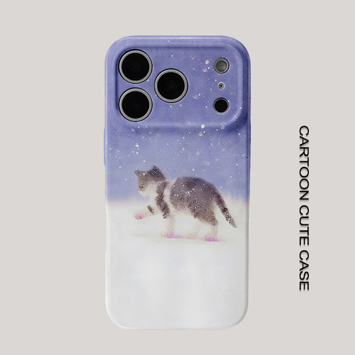 适用于iPhone17pro手机壳菲林壳紫白渐变雪景踏雪黑白小猫保护套华为mate80promax苹果15/16/13磨砂软壳小米9