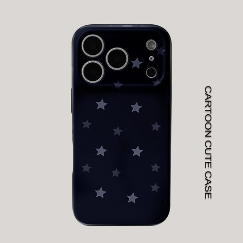 适用于iPhone17pro菲林壳藏蓝底色浅灰星星手机壳简约 ins满天星华为mate80promax苹果15/16/13磨砂软壳16pro
