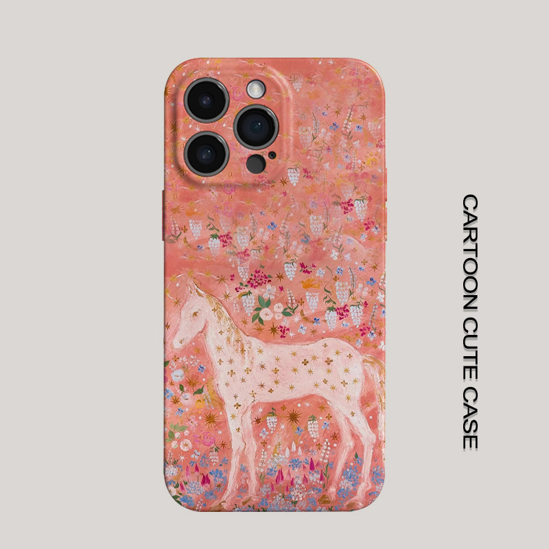 苹果iPhone17插画粉色小马卡通手机壳菲林硬壳全包保护套可爱休闲风适用华为mate80promax苹果16/15/15/13pro