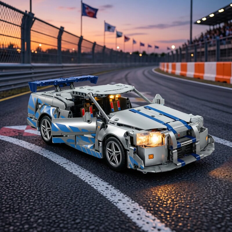 积木跑车拼装玩具男孩赛车模型益智拼插摆件模型儿童节生日礼物