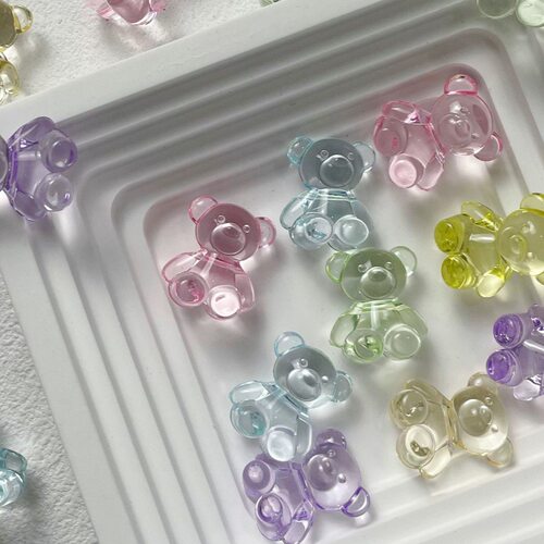 20颗亚克力彩色透明立体小熊横孔串珠diy手工发饰手链配件材料包