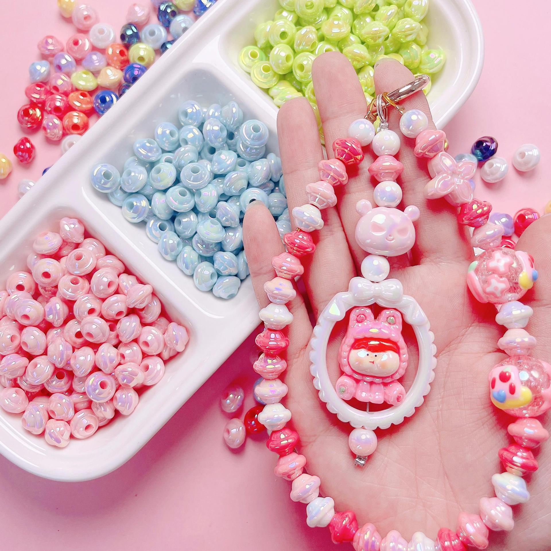 20颗亚克力镀彩小飞碟直孔串珠diy手链项链钥匙扣材料饰品配件