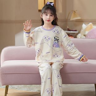 纯棉女童睡衣春秋新款卡通可爱风长袖套头家居服套装宽松两件套