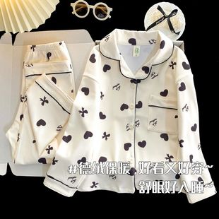 女童德绒睡衣秋冬加厚保暖卡通印花开衫长袖翻领中大童家居服套装