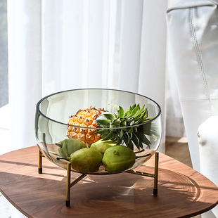 高级感轻奢玻璃果盘居家茶几水果收纳酒店民宿家用零食干落地花瓶