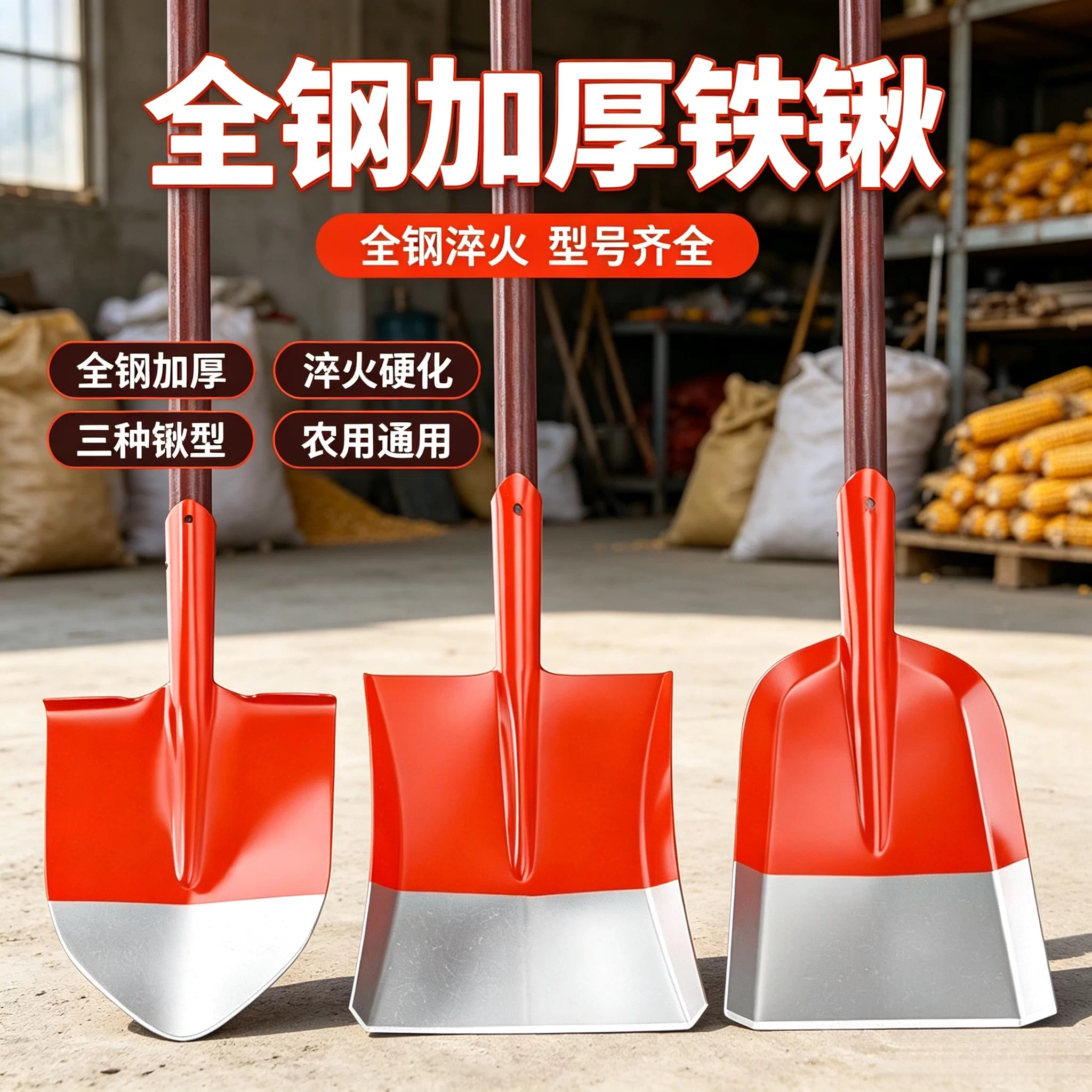 全钢加厚铁锹农用工地铲土铁锨图片