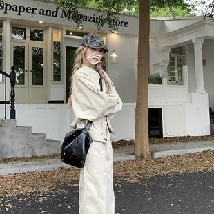 小個子BF風休閑工裝 新款 寬松闊腿褲 甜酷辣妹兩件套 夾克外套女秋季