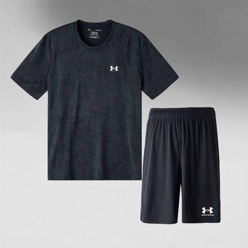 安德玛套装男款夏季跑步训练健身服透气短袖T恤短裤运动服两件套图片
