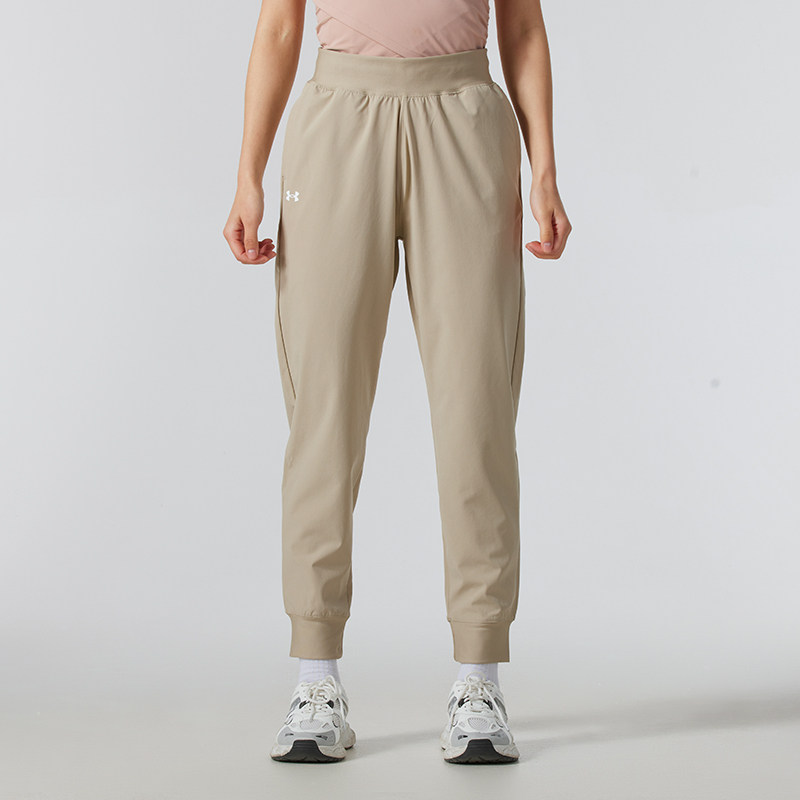 UA安德玛梭织长裤女裤春季美拉德风卡其色瑜伽跑步骑行运动裤
