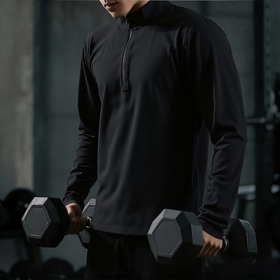 UA安德玛黑色长袖T恤男装春季新款跑步运动服半拉链打底衫1387905