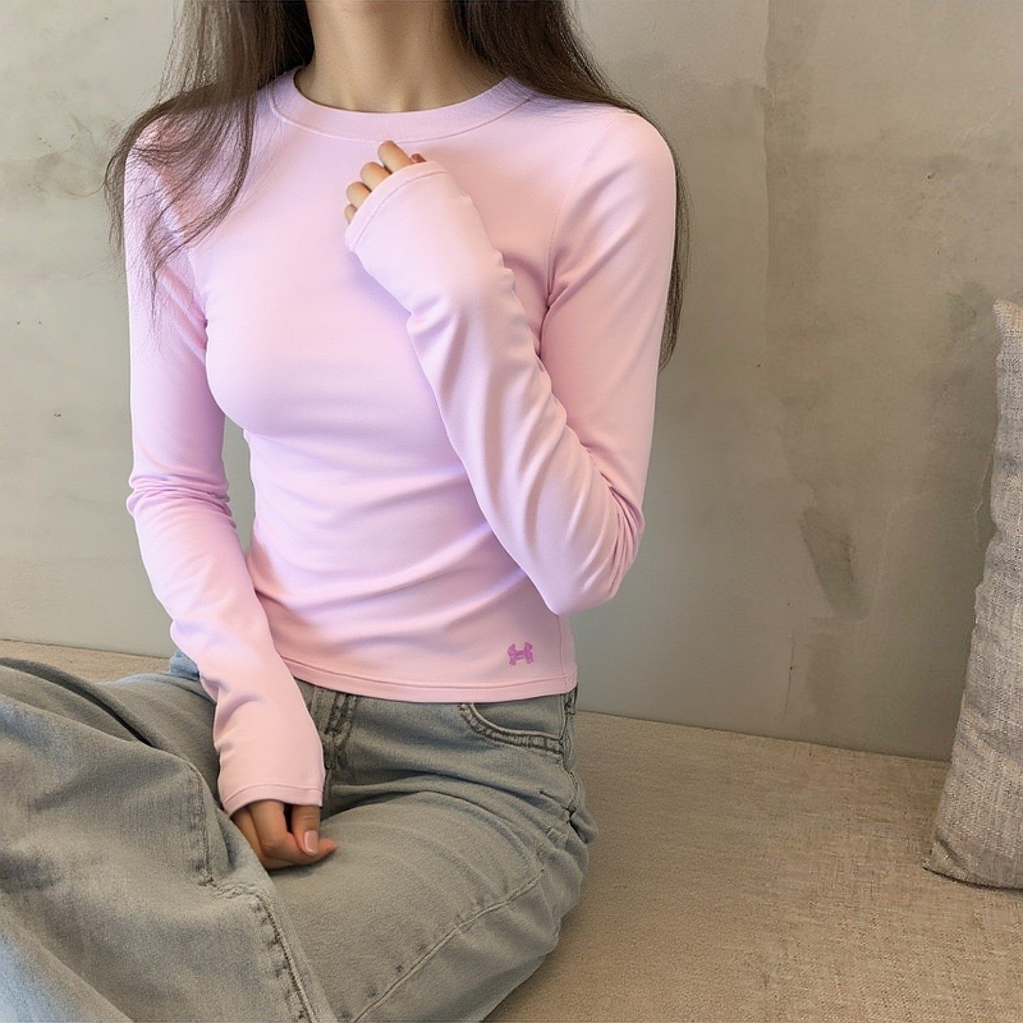 安德玛长袖T恤女官方正品运动服休闲上衣运动服粉色瑜伽服打底衫