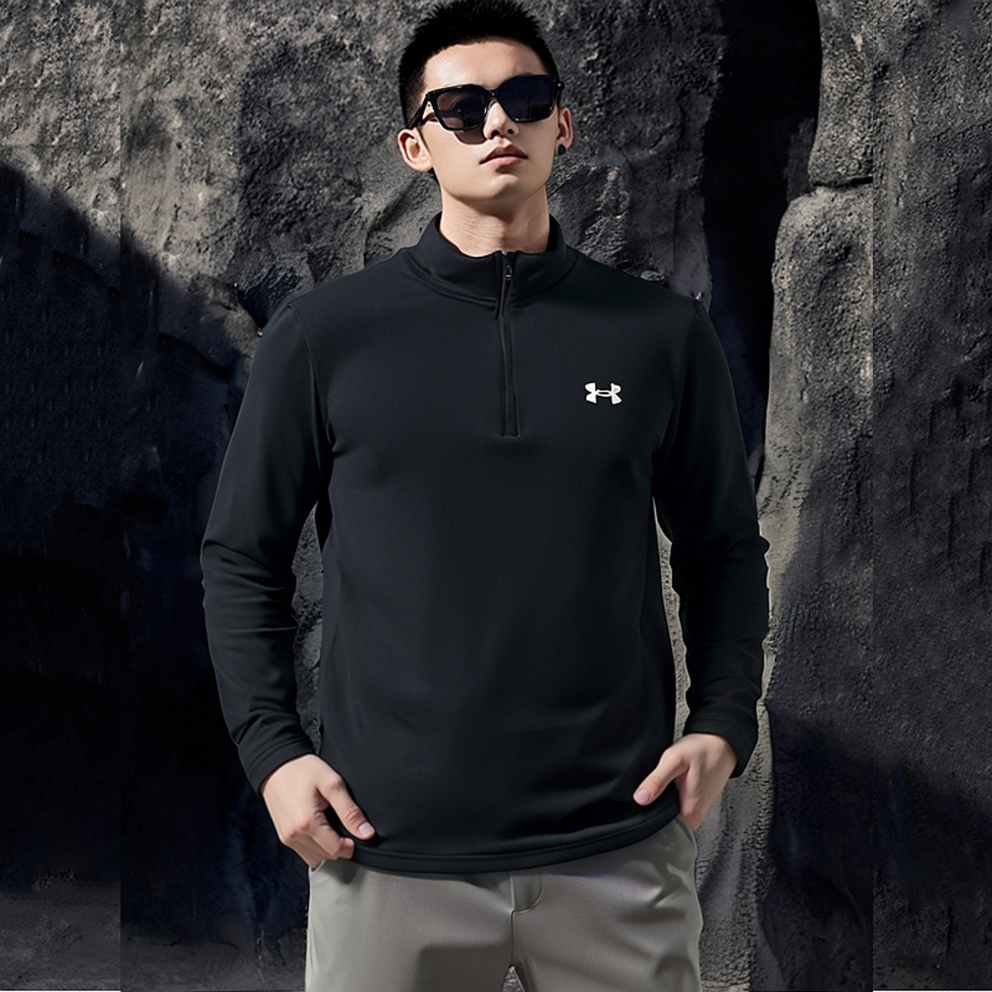 安德玛长袖t恤男正品base 4.0户外登山滑雪套头衫半拉链运动服