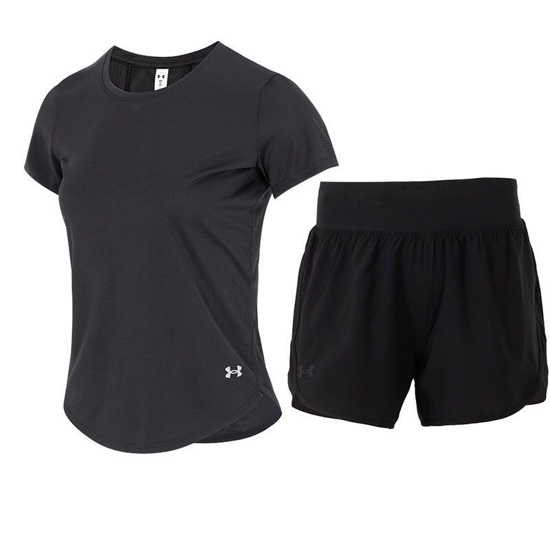 安德玛官方运动套装女秋季瑜伽健身短袖圆领T恤时尚跑步短裤