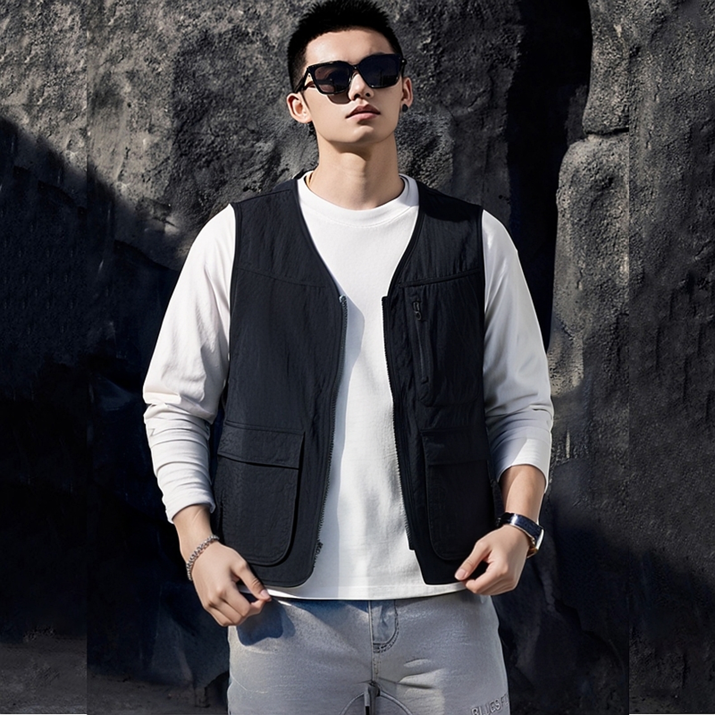 安德玛马甲男装秋冬保暖运动服户外锻炼开衫外套工装休闲无袖夹克