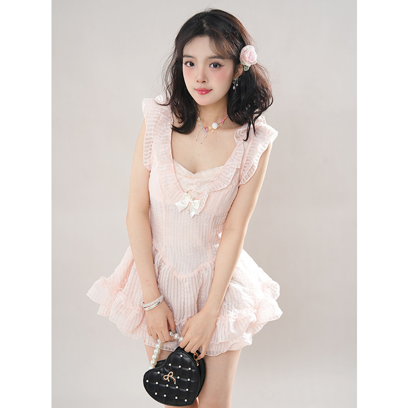 纯欲甜美套装裙女夏季2025新款小个子飞飞袖连衣裙+打底裤两件套,女装/女士精品,时尚套装,淘宝优惠券,粉丝福利购,淘宝优惠卷