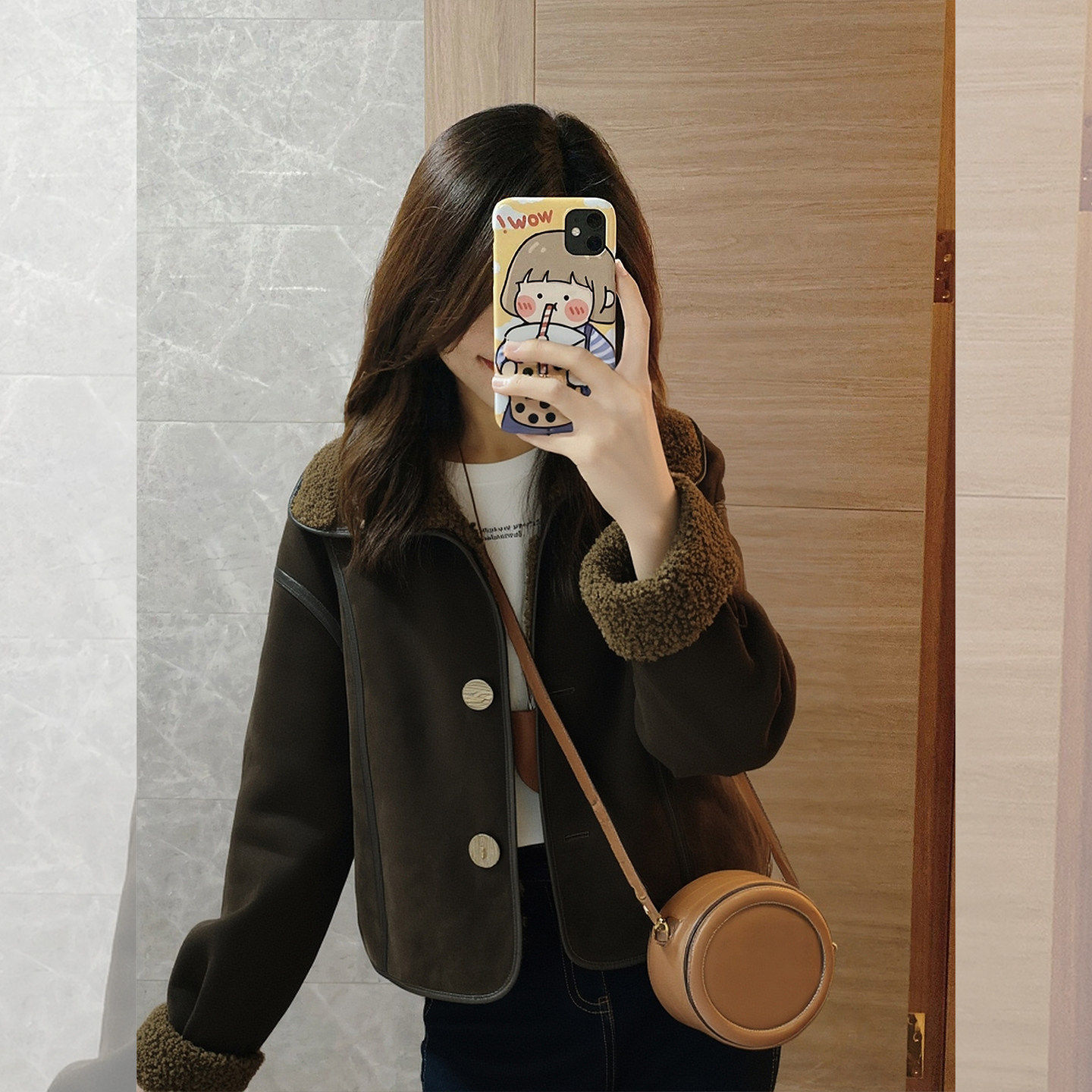 2026新款上新女装咖色翻领皮毛一体加绒加厚短款羊羔毛外套女冬季