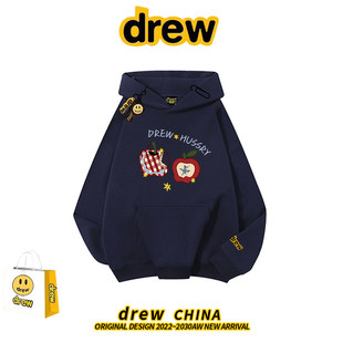 帽衫 学生宽松情侣装 潮牌重磅纯棉连帽加绒卫衣男女秋冬季 drew美式