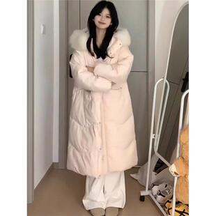 学生夹棉加厚保暖棉袄外套潮 新款 粉色羽绒服中长款 棉服女2025冬季