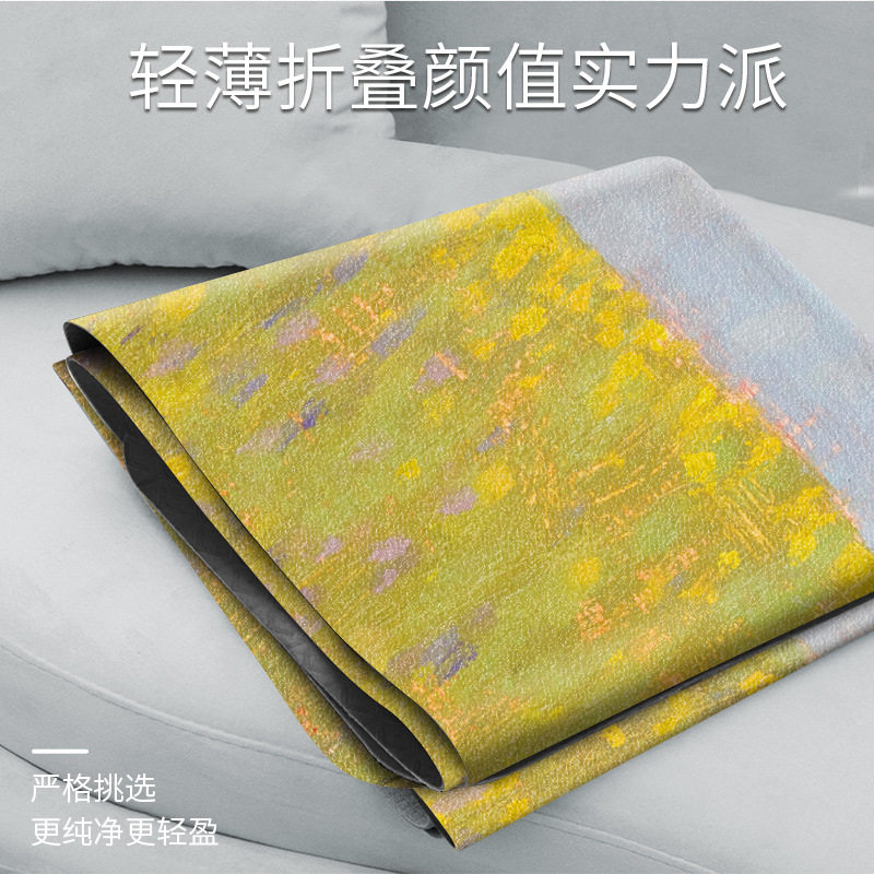 新款油画1.5mm麂皮绒印花橡胶瑜伽垫铺巾便携超薄折叠运动防滑垫