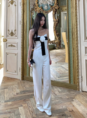 Boamarket 山茶花抹胸连体裤 花可拆卸小香风设计感休闲裤长裤