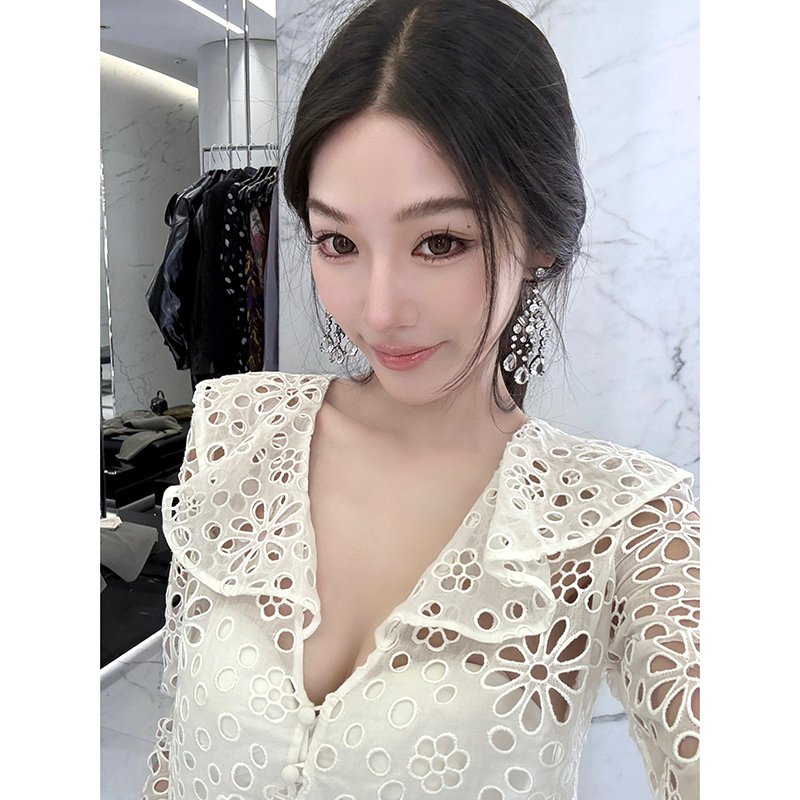 Boamarket 耳环超闪走秀礼服显瘦高级感重工奢华个性扇形流苏耳坠