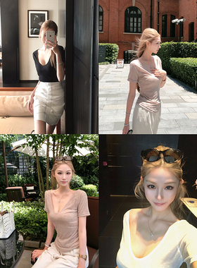 Boamarket Cozy Design天丝冰凉感意式T恤辣妹性感V领收腰上衣