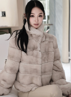 Boamarket 兔毛皮草优雅气质女冬季新款小立领加厚短款毛毛外套