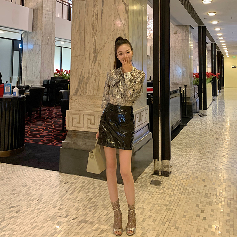 Boamarket真皮漆皮裙半裙