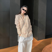 开衫 Boamarket 粉色粗花呢外套轻奢小香风名媛风富家千金短款 上衣